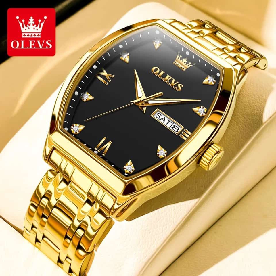 OLEVS Men's Quartz Watch Classic Business Luxury Diamond Watch Top Gold Stainless Steel Waterproof Luminous Date Men's Watch