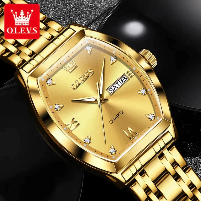 OLEVS Men's Quartz Watch Classic Business Luxury Diamond Watch Top Gold Stainless Steel Waterproof Luminous Date Men's Watch