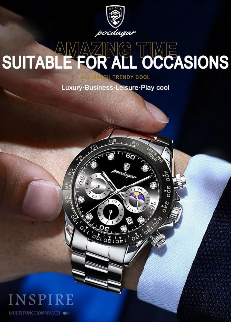 POEDAGAR Luxury Man Wristwatch Sports Chronograph Luminous Waterproof Date Men Watch Stainless Steel Men's Watches Quartz Clock